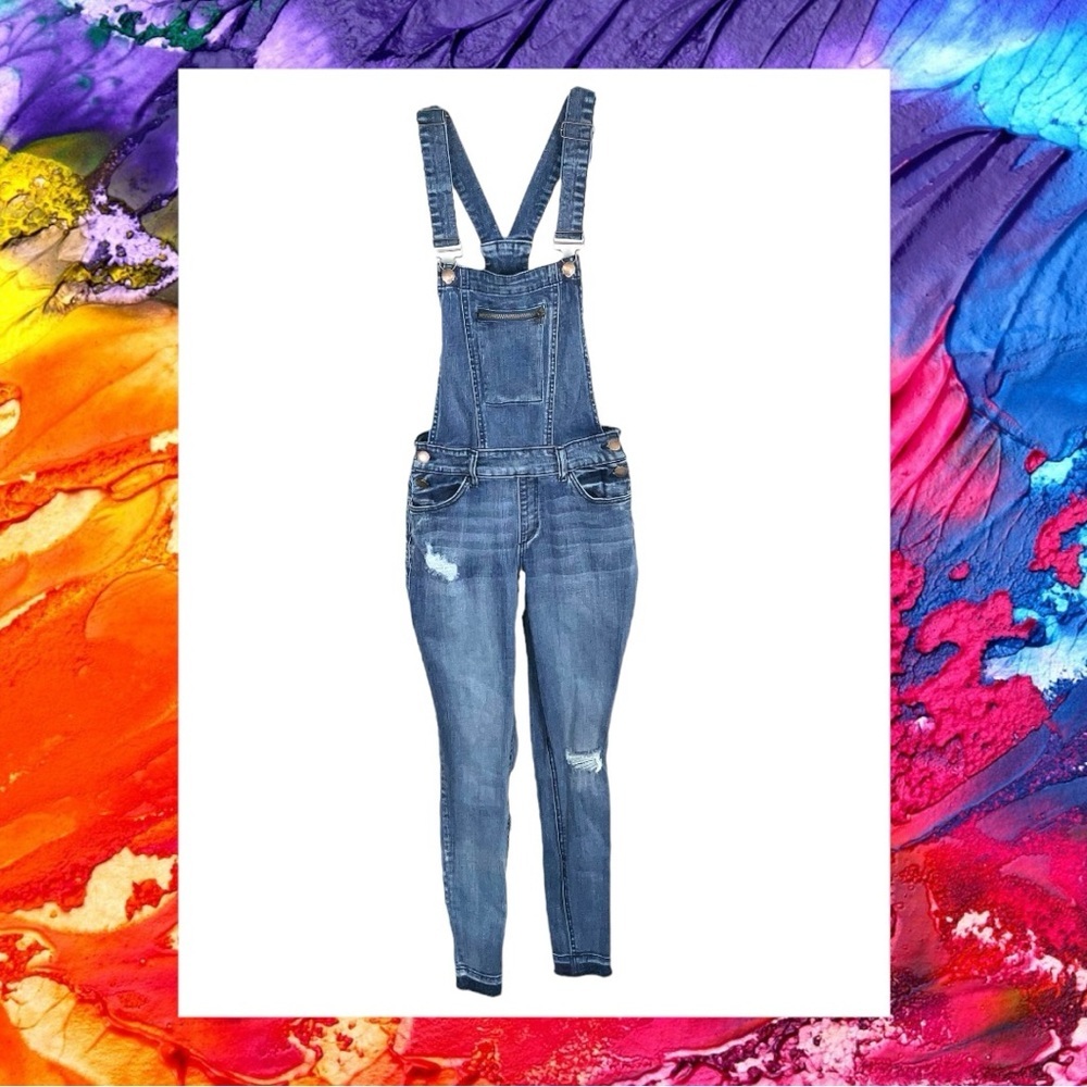 Refuge Ripped Faded Jean Overalls Women Sz 0